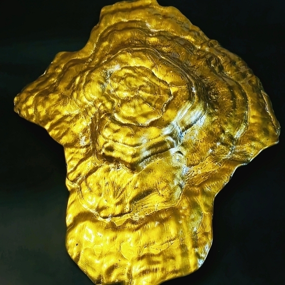 $10 CUT - 14" x 11" Turkish Glass, Clam Shell Hand Painted W/ Gold & Wood Bark - Picture 7 of 12